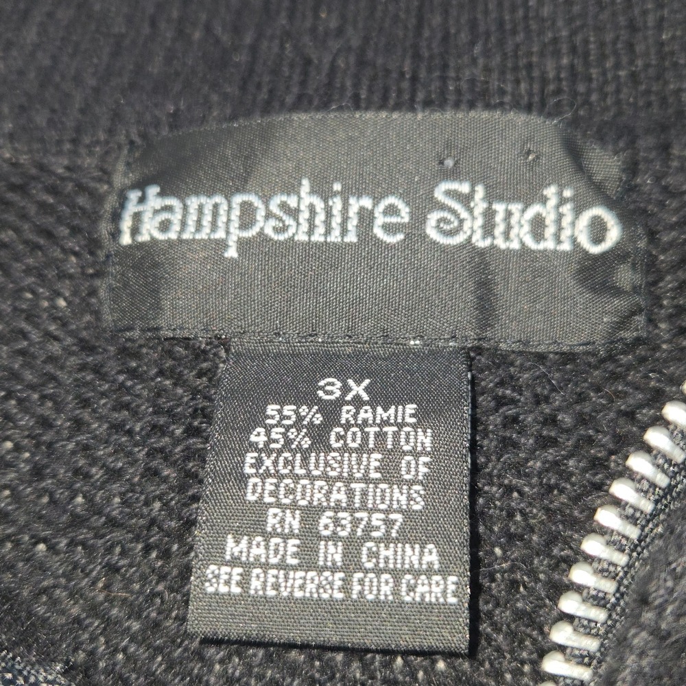 Hampshire Studio Zip Up Sweater Women 3X Black Christmas Santa Snowflake Holiday - Picture 2 of 10